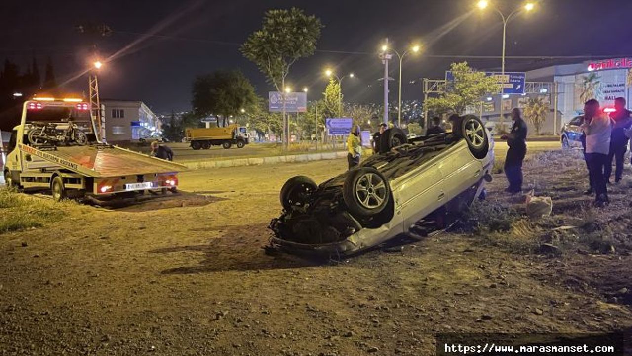 Kahramanmaraş’ta korkutan kaza! Devrilen otomobildeki 2 kişi yaralandı