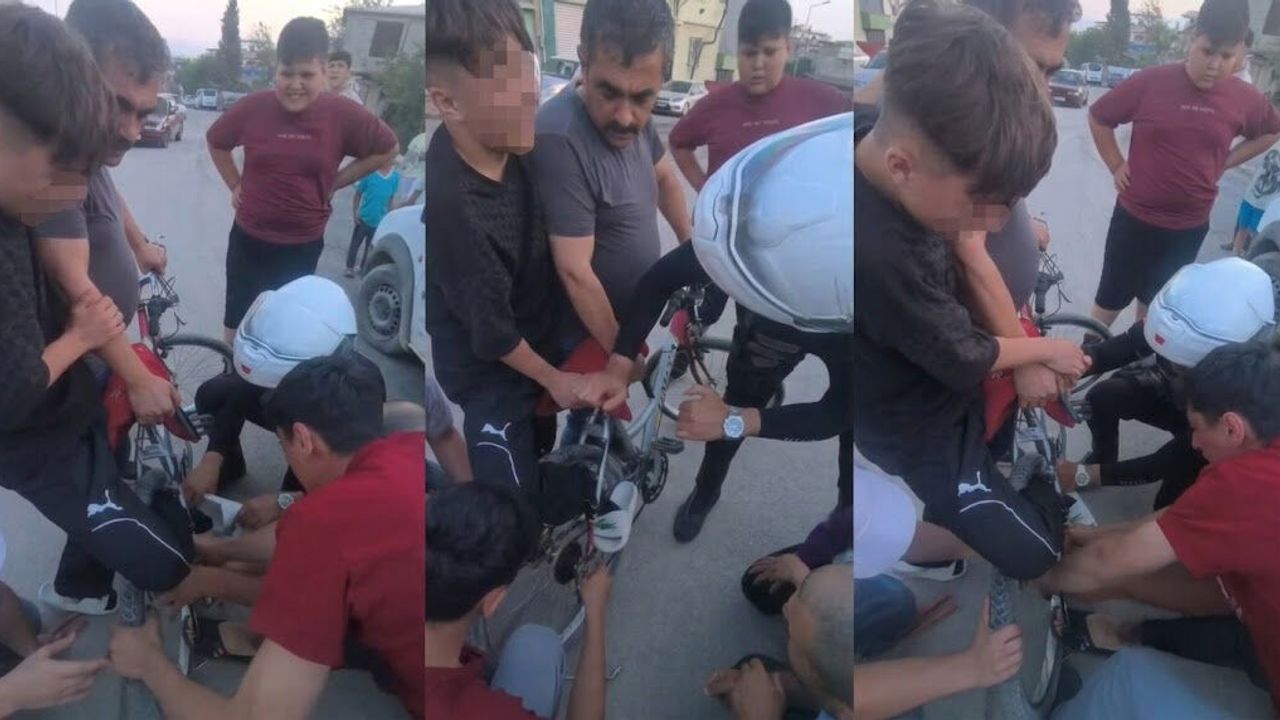 Kahramanmaraş’ta ayağı bisiklete sıkışan çocuğun yardımına Y