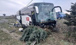 Yoldan çıkıp boş araziye giren tur otobüsündeki 11 kişi yaralandı