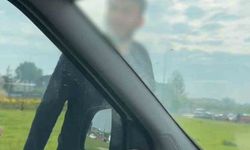 Aracından inen tır sürücüsünden çirkin hareketler