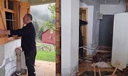 Aç kalan ayılar, belediye başkanının yayla evine girdi