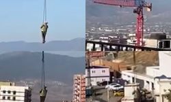 Kahramanmaraş'ta işçi şantiyeye vinçle indi