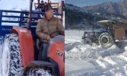 Kahramanmaraş'ta traktörlerle tarlada kar drifti