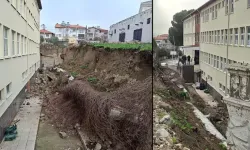 İstinat duvarı lise bahçesine çöktü