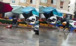 Sinir krizi geçiren manav ortalığı birbirine kattı