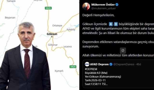 Vali Ünlüer’den Göksun’daki depremle ilgili açıklama
