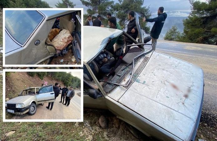 Kahramanmaraş’ta Kaya Parçası Otomobilin Üzerine Düştü: 4 Yaralı