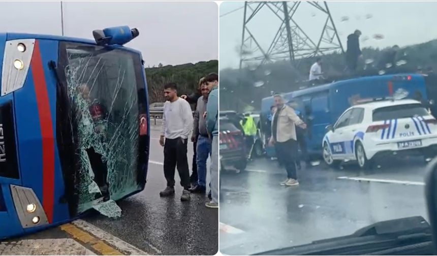 Cezaevi nakil aracı devrildi