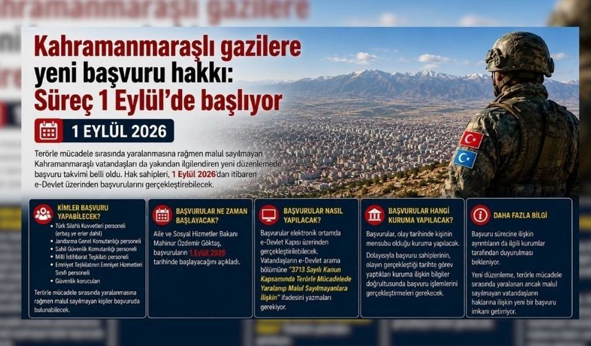 Kahramanmaraşlı gazilere yeni başvuru hakkı: Süreç 1 Eylül’de başlıyor