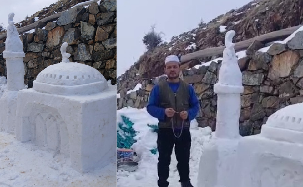 Kahramanmaraş'ta vatandaş köyüne kardan cami yaptı