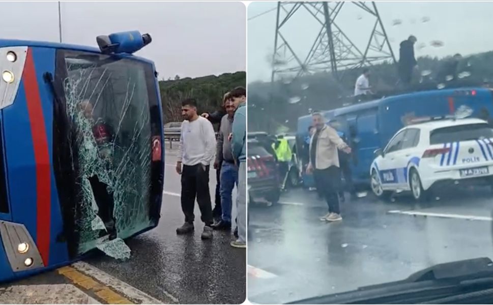 Cezaevi nakil aracı devrildi