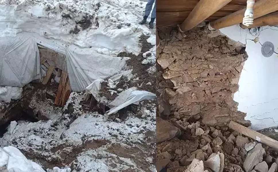 Heyelanda tek katlı ev toprak altında kaldı