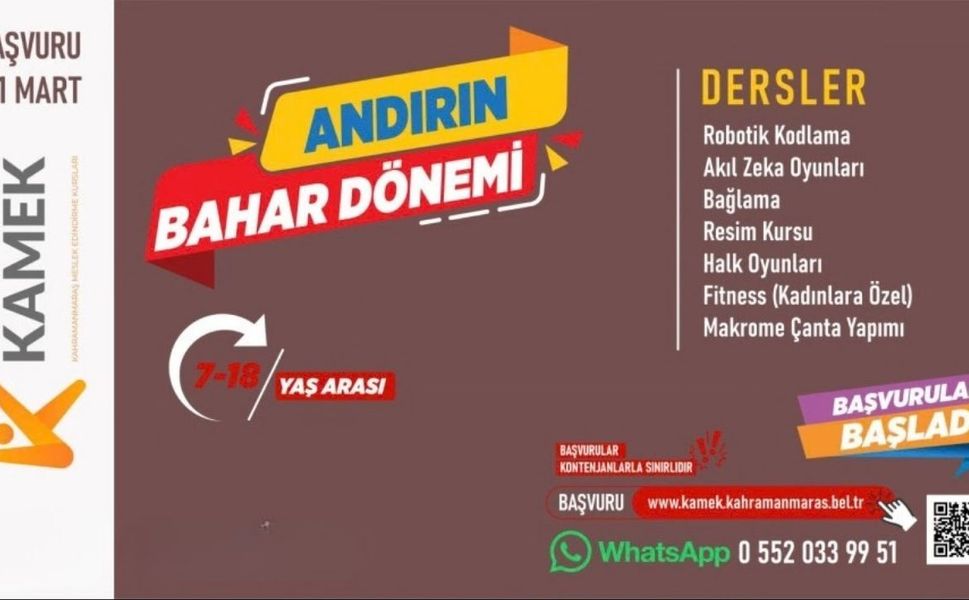 Andırın’da KAMEK Kurslarına Başvurular Başladı; 7 Branşta Ücretsiz Eğitim