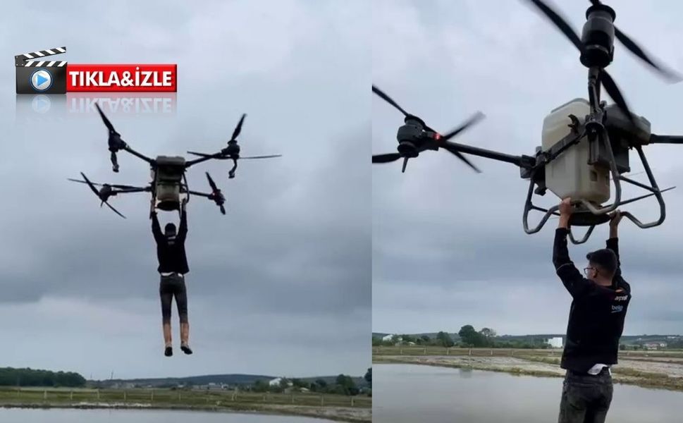 Bir çiftçi drone ile tarlada uçtu