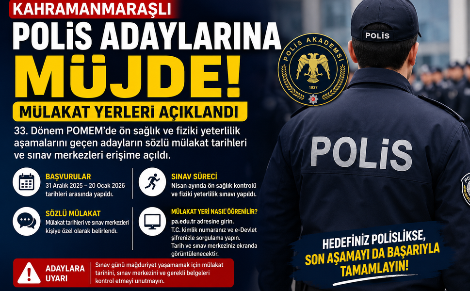 Kahramanmaraşlı Polis Adaylarına Müjde: Mülakat Yerleri Açıklandı