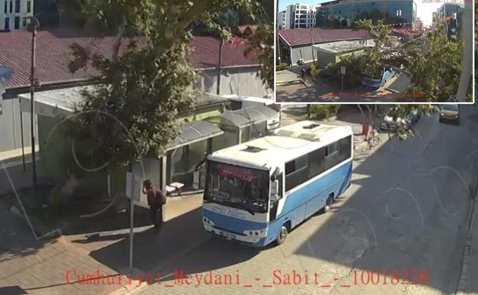 Osmaniye’de çınar ağacı, halk otobüsünün üzerine düştü: Saniyelerle kurtuldu