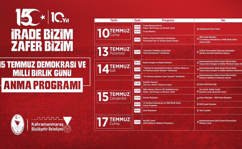 15 Temmuz Demokrasi ve Milli Birlik Günü Anma Programları Başlıyor