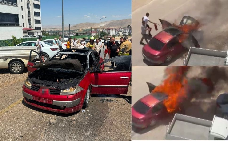 Kahramanmaraş'ta Seyir Halindeki Otomobil Alev Alev Yandı