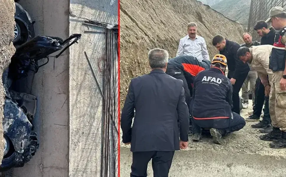 Yol genişletme çalışması yapılan alana uçan otomobildeki 3 kişi öldü