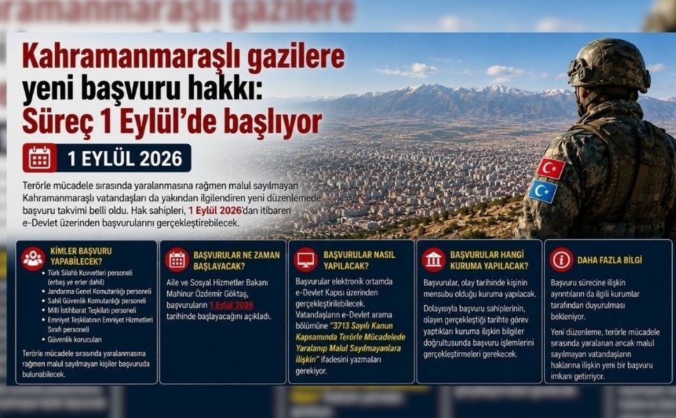 Kahramanmaraşlı gazilere yeni başvuru hakkı: Süreç 1 Eylül’de başlıyor