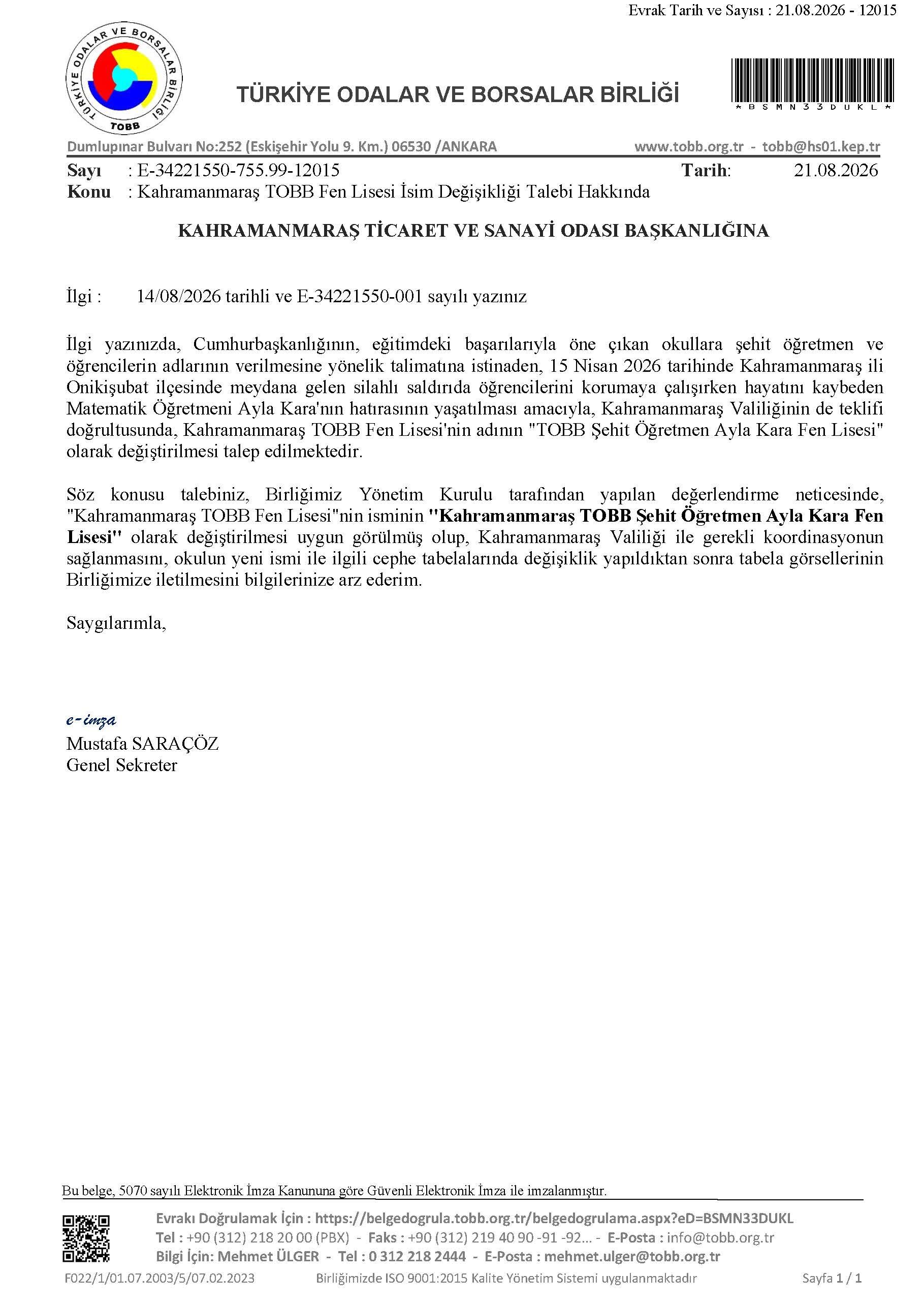 Kahramanmaras Tobb Fen Lisesi Isim Degisikligi Talebi Hakkinda.jpg